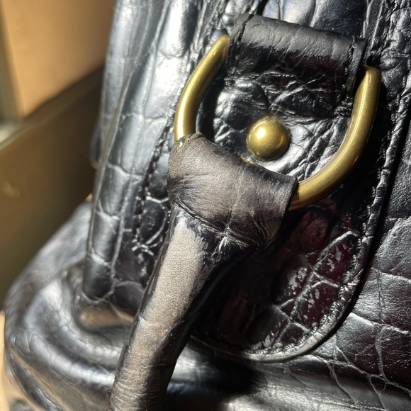 Banana Republic Leather Satchel Bag in Black Crocodile Pattern Brass Details - Picture 2 of 14